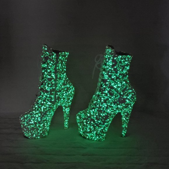 UV White Glow In The Dark Glitter 7" Platform Heel Ankle Boots Adore 1020uvlg - Picture 2 of 16